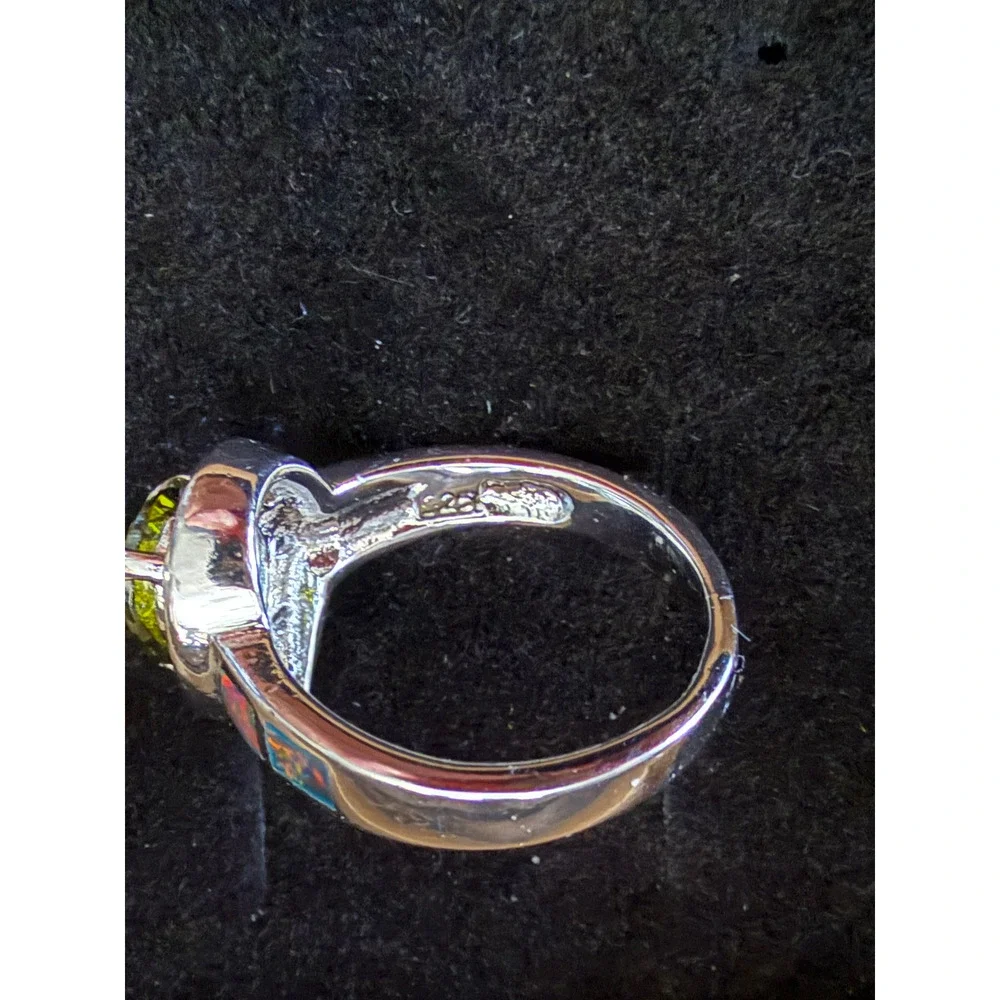 Sterling Silver 925 Peridot & Opal Inlay Ring Size 8